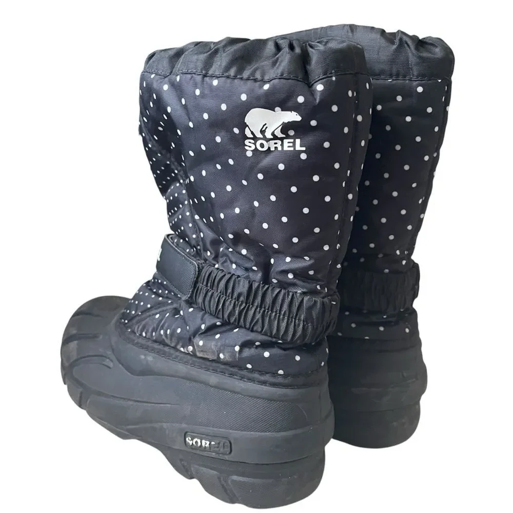 Kids Sorel Flurry Black Polka Dot Boots Lined/Insulated